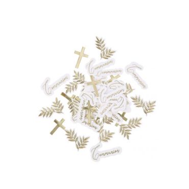 Assortiment de 100 Confettis - Collection Communion Pureté Blanc et Or