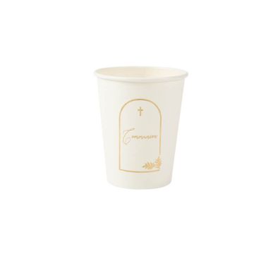 8 Gobelets en carton - Collection Communion Pureté Blanc et Or