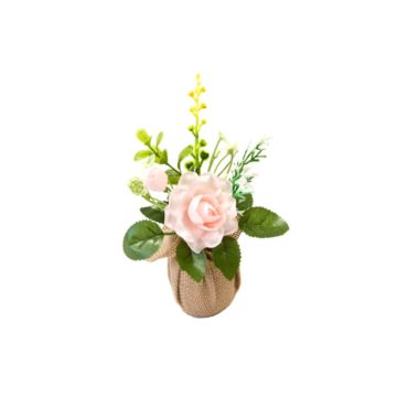 composition florale rose de couleur rose claire avec toile de jute | jourdefete.com