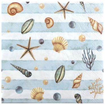Serviettes thème mer avec motifs coquillages et étoiles de mer | jourdefete.com