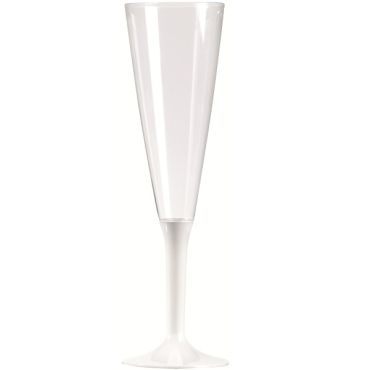 10 Flûtes à Champagne Plastique Pied Blanc