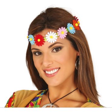 Couronne bohème de marguerites multicolores pour soirée festive | jourdefete.com