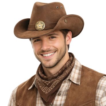 Chapeau de cowboy marron avec étoile de shérif | jourdefete.com