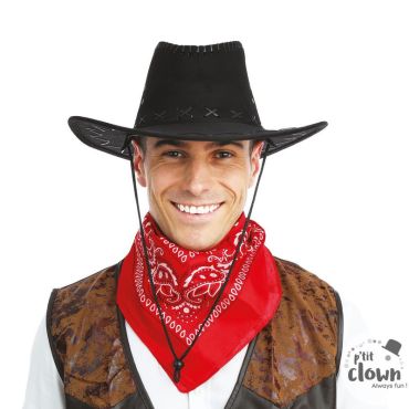 Chapeau de cow-boy noir avec surpiqûres pour déguisement western | jourdefete.com