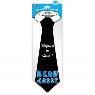 Cravate humour "Beau Gosse" noire avec inscription bleue | jourdefete.com