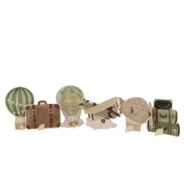 Décorations à poser thème montgolfière et voyage crème & vert amande x6 | jourdefete.com