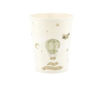 Gobelets carton 1er anniversaire thème montgolfière et étoiles pastel | jourdefete.com