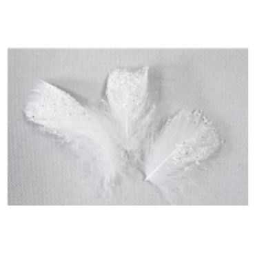Sachet de 20 Plumes Décoratives Pailletées - Blanc