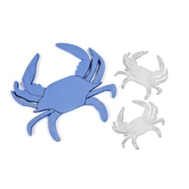 Sachet de 6 Crabes Décoratifs en Bois (2 tailles) - Bleu et Blanc