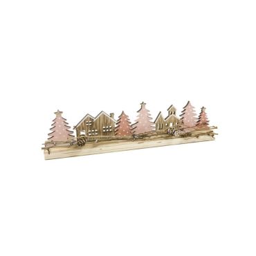 decor de village enneige en bois rose ou rouge | jourdefete.com