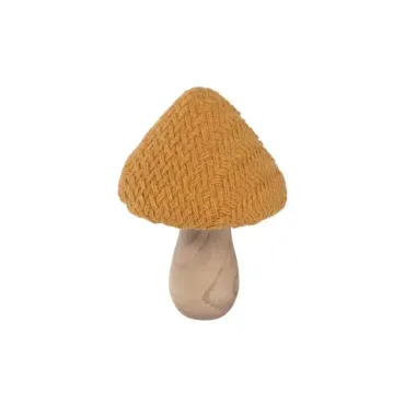 Champignon décoratif d'automne avec chapeau en tricot orange et pied en bois naturel, 9,5 cm de diamètre sur 14 cm de hauteur | jourdefete.com