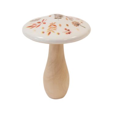 Champignon décoratif en bois avec chapeau en porcelaine motif automne | jourdefete.com