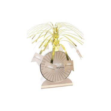 Centre de table Joyeux Anniversaire beige avec brins dorés | jourdefete.com