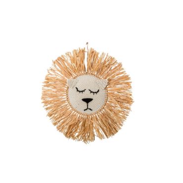 décoration murale tête de lion en raphia 45 cm | jourdefete.com