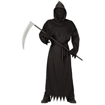 Costume Faucheuse Halloween noir avec capuche et faux de la mort | jourdefete.com