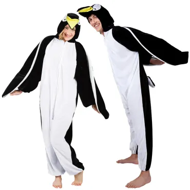 Déguisement pingouin adulte homme et femme noir et blanc avec capuche | jourdefete.com