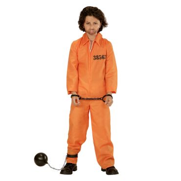 Costume de prisonnier orange adolescent avec menottes et boule au pied | jourdefete.com