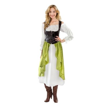 Femme déguisée en tavernière médiévale avec robe et corset | jourdefete.com