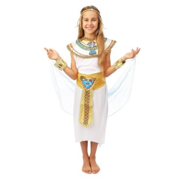 Déguisement égyptienne fille avec robe blanche et accessoires dorés | jourdefete.com