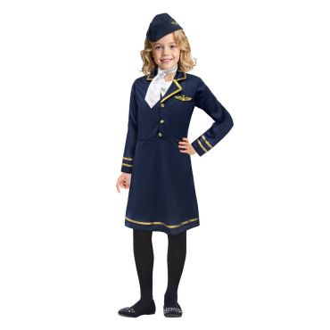 Déguisement hôtesse de l’air enfant bleu et doré avec foulard blanc | jourdefete.com