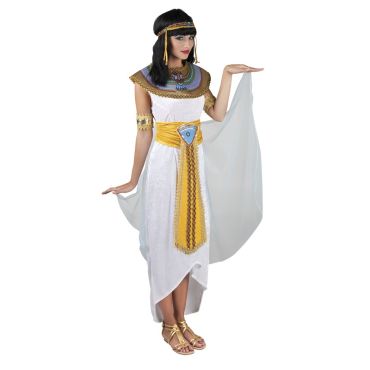 Déguisement de Cléopâtre pour femme avec robe blanche, ceinture dorée et accessoires égyptiens