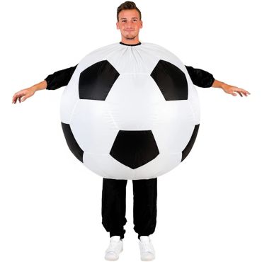 Homme portant un costume gonflable géant en forme de ballon de football blanc et noir | jourdefete.com