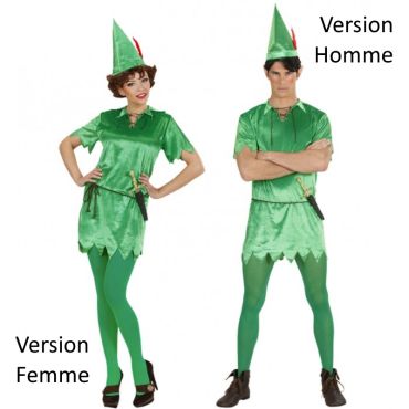 Déguisement unisexe de Peter Pan pour homme ou femme en vert.