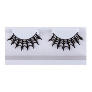 Des faux-cils noir en forme de toile d'araignée pour habiller les yeux de la sorcière | jourdefete.com