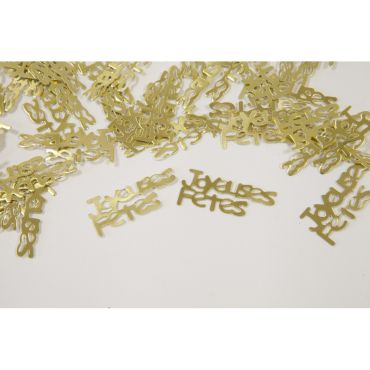 Confettis Joyeuses Fêtes dorés en carton métallisé pour déco de table de Noël | jourdefete.com