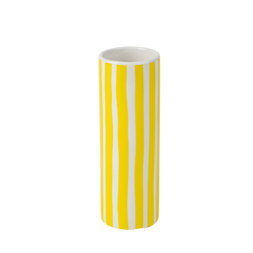 Vase céramique jaune et blanc, design à rayures verticales | jourdefete.com