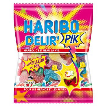 Sachet de bonbons HARIBO DELIR' P!K aux saveurs acidulées et aux couleurs vives | jourdefete.com
