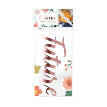 Écharpe blanche "Future Mariée" avec écriture dorée et fleurs | jourdefete.com Écharpe blanche "Future Mariée" avec écriture dorée et fleurs | jourdefete.com