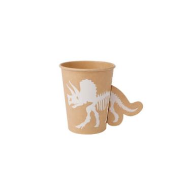 8 gobelets en carton kraft et blanc motif dinosaure | jourdefete.com