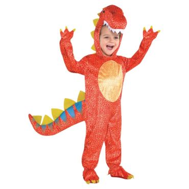 Déguisement combinaison de dinosaure T-Rex orange et jaune pour enfant | jourdefete.com Déguisement combinaison de dinosaure T-Rex orange et jaune pour enfant | jourdefete.com