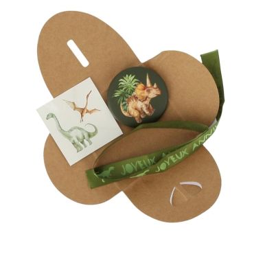 Kit cadeau dinosaure anniversaire enfant avec badge, bracelet et tatouage | jourdefete.com