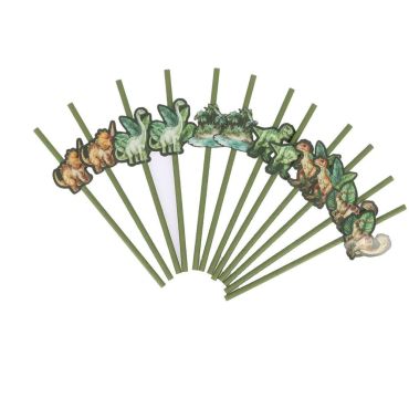 Lot de pailles en papier vertes avec dinosaures pour goûter d'anniversaire | jourdefete.com