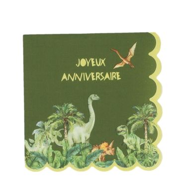 Serviettes papier dinosaures verte Joyeux Anniversaire bord festonné | jourdefete.com