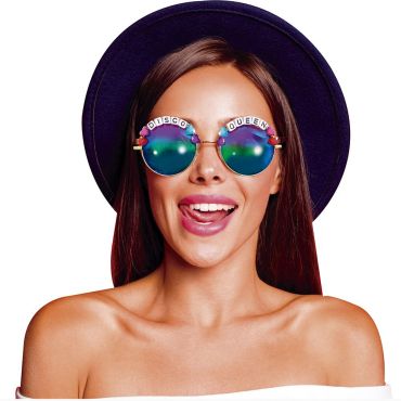 Lunettes Disco Queen rétro avec verres irisés et lettres blanches décorées | jourdefete.com
