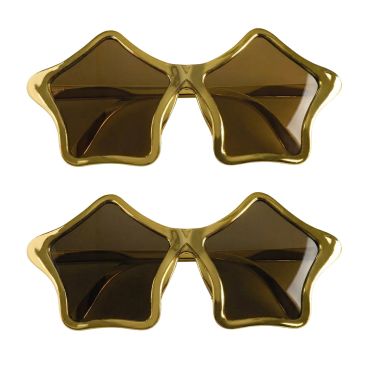 Deux paires de lunettes de soleil fantaisie avec une monture dorée en forme d'étoile et des verres foncés | jourdefete.com Deux paires de lunettes de soleil fantaisie avec une monture dorée en forme d'étoile et des verres foncés | jourdefete.com