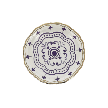 Assiettes en papier Dolce Vita 18 cm bleu roi, blanc et or | jourdefete.com