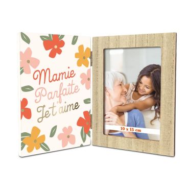 Cadre photo double "Mamie Parfaite je t'aime" en bois et motifs fleuris | jourdefete.com