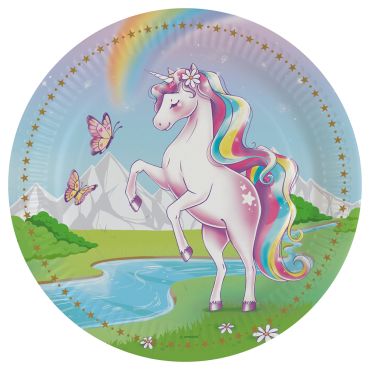 Assiettes en carton Licorne 23 cm, lot de 8 pour un anniversaire féerique | jourdefete.com