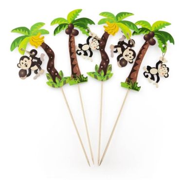 50 pics en bois avec un médaillon de singe et de palmier, biodégradables. 
