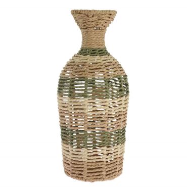 Vase décoratif en corde tressée beige et vert pour décoration de mariage bohème | jourdefete.com