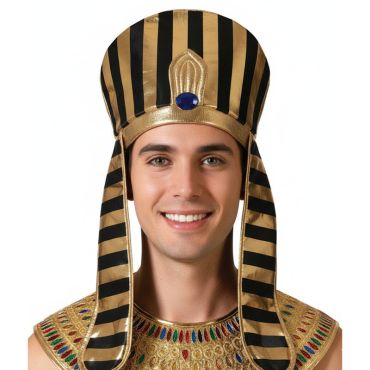 Coiffe de pharaon égyptien dorée et noire pour déguisement | jourdefete.com