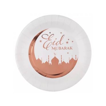 10 assiettes en carton Eid Mubarak rose gold | jourdefete.com