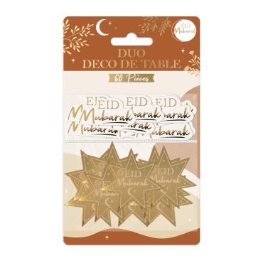Duo déco de table Eid Mubarak, étoiles et inscriptions dorées | jourdefete.com