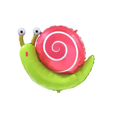 Ballon aluminium rigolo en forme d’escargot vert avec coquille rose en spirale | jourdefete.com