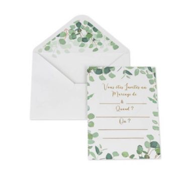10 Invitations de Mariage avec leur Enveloppe et Coupon-Réponse - Collection Eucalyptus | jourdefete.com