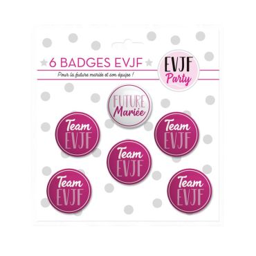 Un lot de 6 badges EVJF pour un enterrement de vie de jeune fille festif | jourdefete.com Un lot de 6 badges EVJF pour un enterrement de vie de jeune fille festif | jourdefete.com